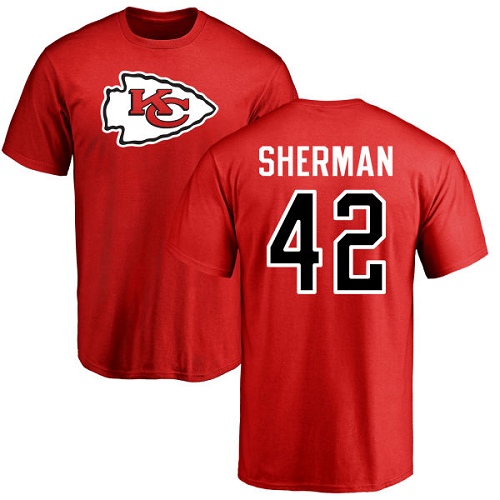 Men Kansas City Chiefs #42 Sherman Anthony Red Name and Number Logo NFL T Shirt